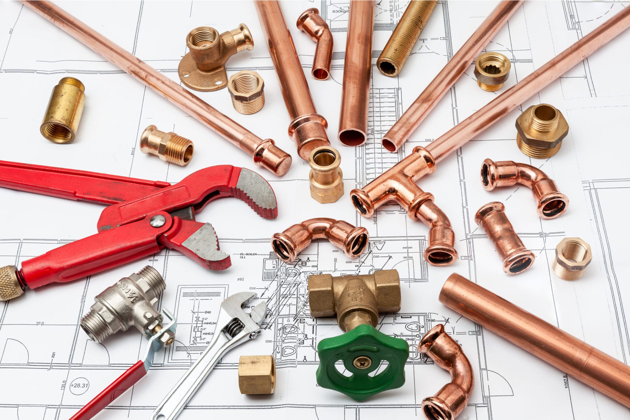 Copper pipe fittings and plumbing parts for Monterey, California repairs